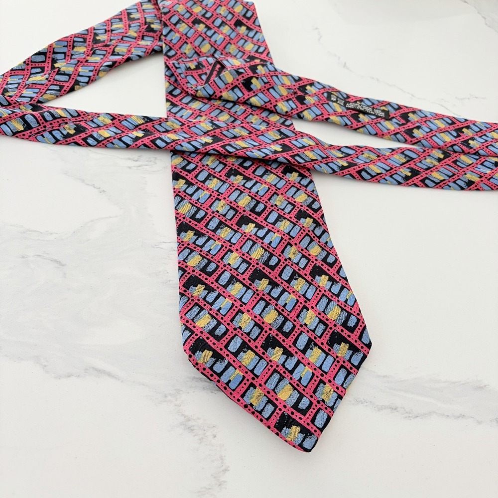 Italo Ferretti Red Blue Gold Necktie Silk Tie Mens Made in Italy